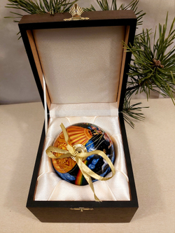 Шар новогодний (круговая роспись Палех) Волшебный корабль в футляре