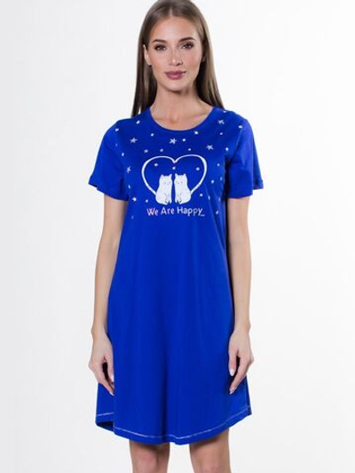 Хлопковая сорочка с принтом и надписью (Размер: L) (Цвет: темно-синий)