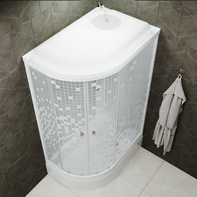 Душевая кабина "Коралл 120*80 В" прав., 1/4 круга, сред. подд., Белый, Мозаика, ДН4 (7 мест)