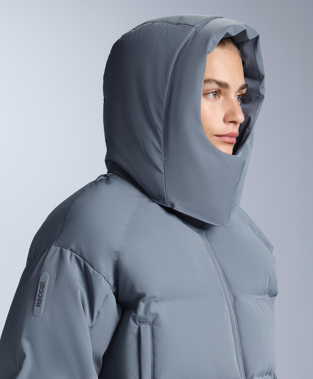 Oysho Легкий водонепроницаемый короткий пуховик Minardi Piume SKI, серо-голубой