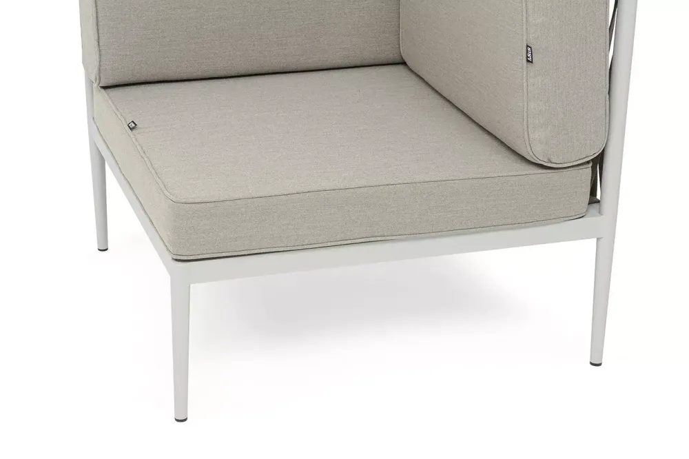 "Касабланка" угловой модуль плетеный из роупа, каркас алюминий светло-серый (RAL7035) муар, роуп серо-коричневый 23мм, ткань бежевая 15052