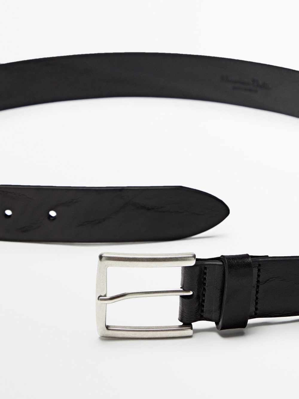 Massimo Dutti Кожаный ремень с эффектом потертости, черный