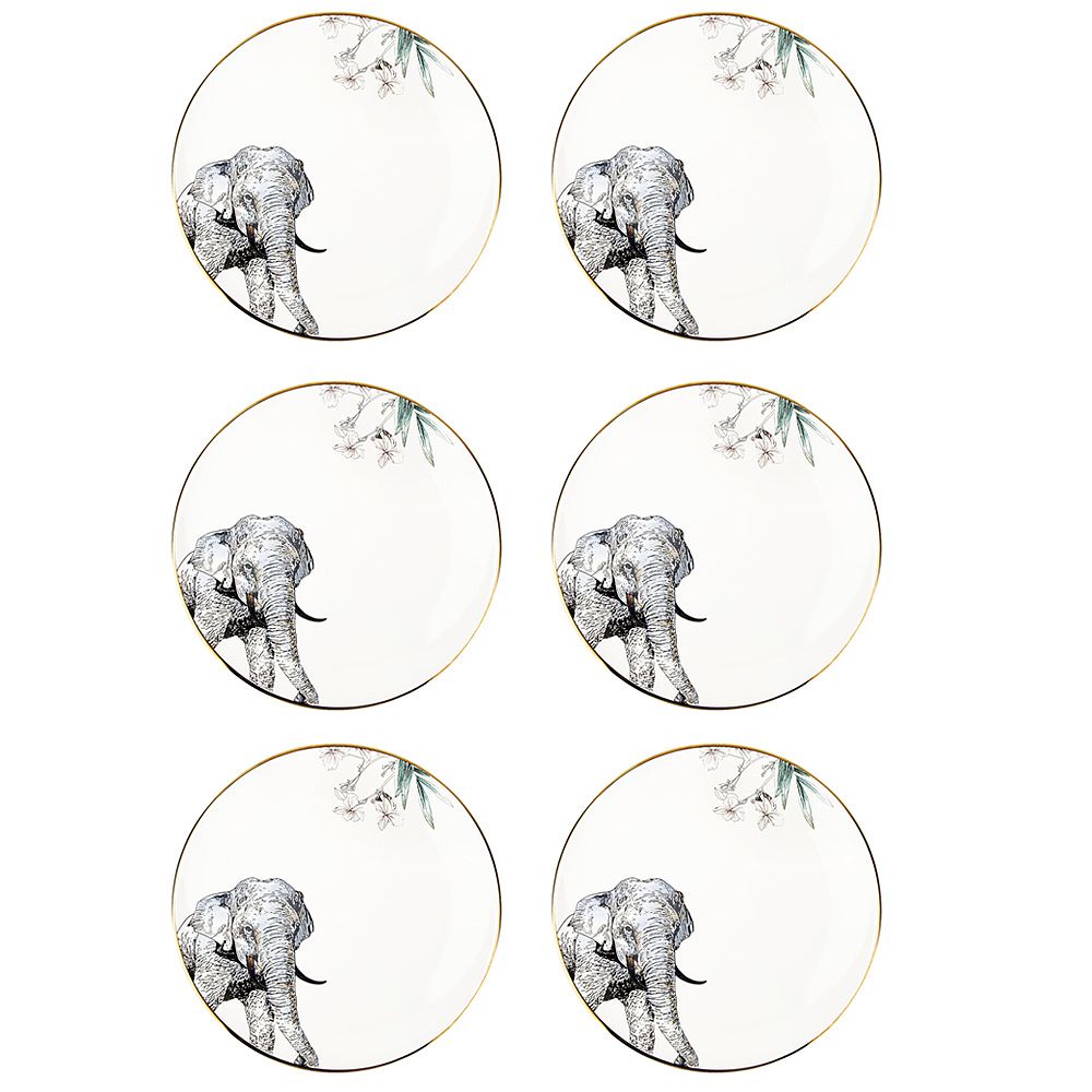 Тарелка (с элементами золота) "Саванна/Слон" 23*23*2,5см. (min6) (транспортная упаковка)