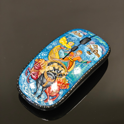 Мышь беспроводная, с ручной росписью Палех "Тройка" N5