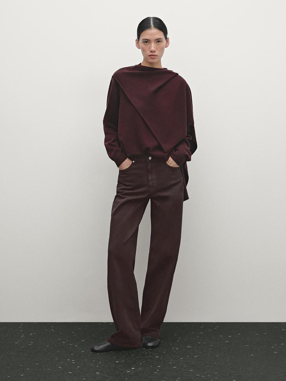 Massimo Dutti Джинсы прямого кроя с карманами, гранатовый