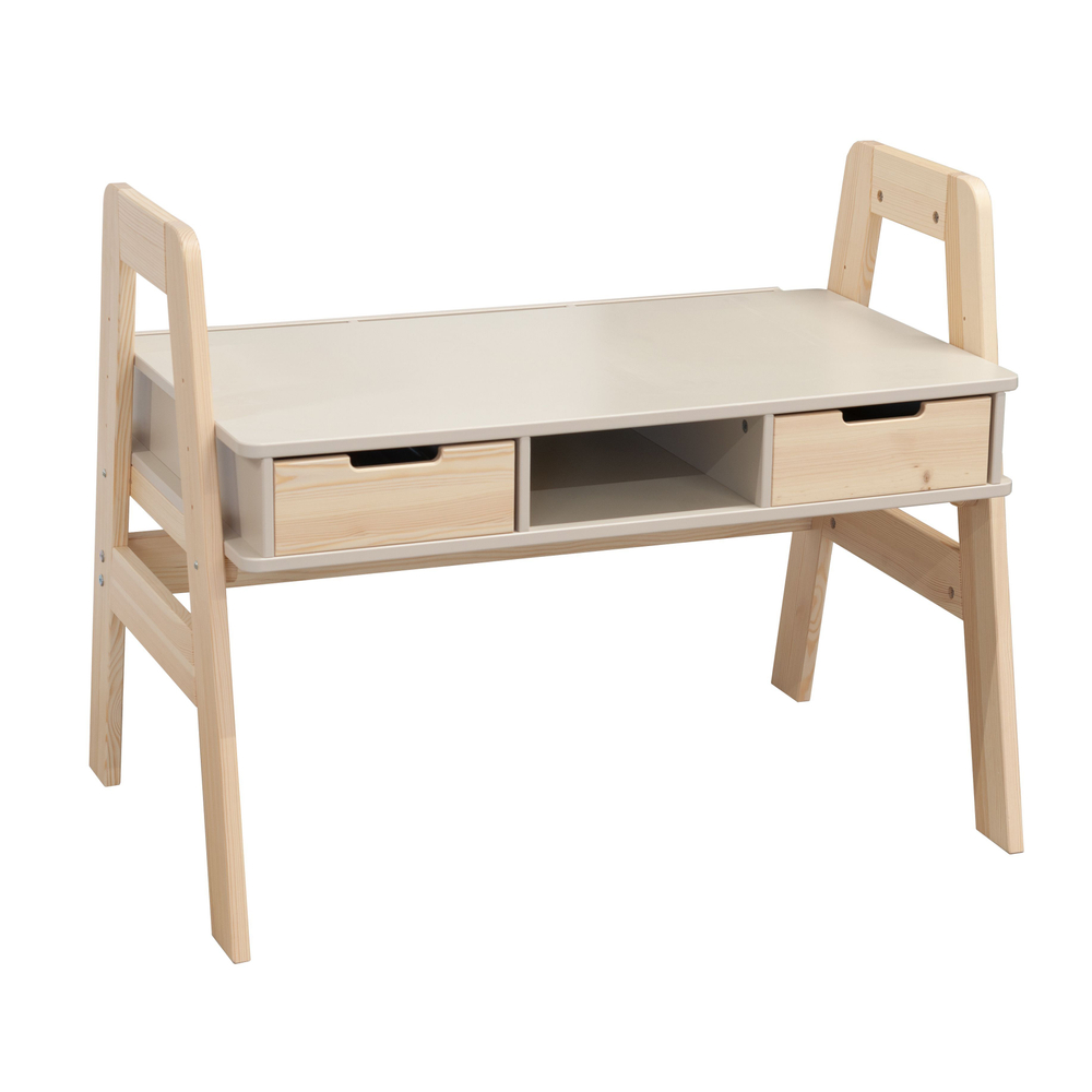 Стол письменный детский, парта 2 ящика Чек многоуровневая, с ножками из массива сосны, бежевый