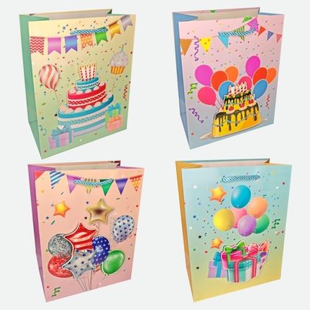 Пакет подар. бумажн. 31*40*12 см 210 гр/м2 Party, 4 дизайна