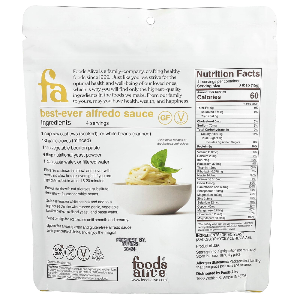 Foods Alive, суперфуд, необогащенные пищевые дрожжи, 170 г (6 унций)