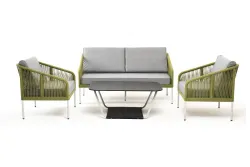 "Канны" лаунж-зона 4-местная из роупа со столом "Глория" (серый гранит), каркас алюминиевый светло-серый, роуп салатовый меланж