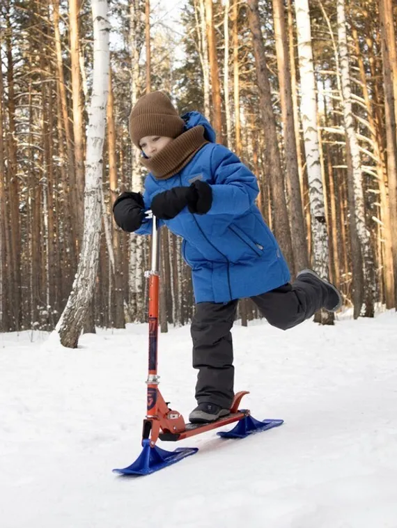 Самокат-снегокат зимний 2 в 1 Super Rider, цвет красный