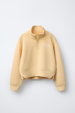 ZARA ТОЛСТОВКА ИЗ МОДАЛА С НАДПИСЬЮ, ЖЕЛТЫЙ