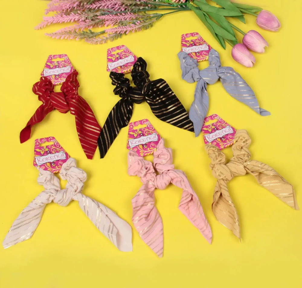 Резинка для волос 1шт «Collection KiKil», золотые полосочки, микс 6 цветов, d-8.5см