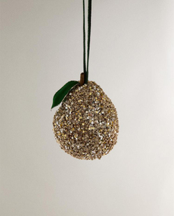 ZARA HOME ЕЛОЧНОЕ УКРАШЕНИЕ «ГРУША» С БЛЕСТКАМИ, ЗОЛОТИСТЫЙ