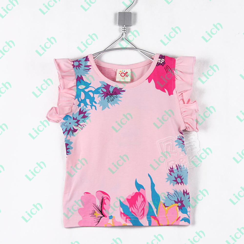 Футболка с контрастными принтами цветов и рукавами-воланами