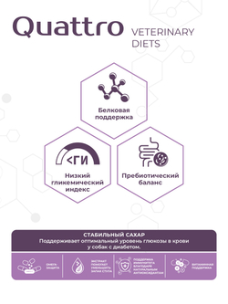Корм для собак средних и крупных пород VD Diabetes DM, диетический, при диабете, 2,5 кг, QUATTRO