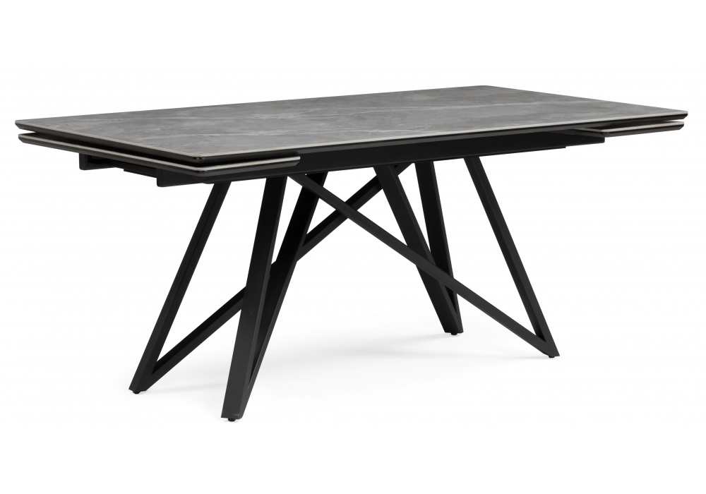 Керамический стол Woodville Вилсон 140(200)х80 серый мрамор larka grey, черный