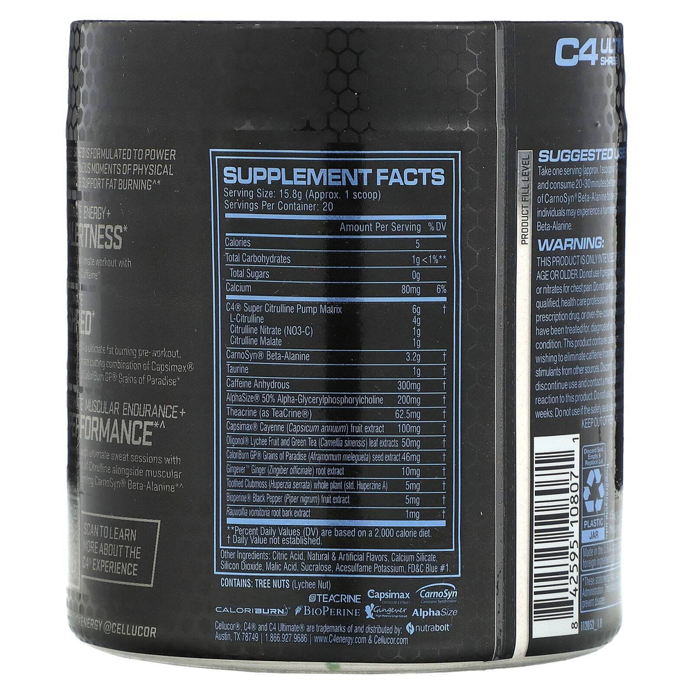 C4 / Cellucor, C4 Ultimate Shred, формула для употребления перед тренировкой и нарезкой, ледяная голубая роза, 350 г (12,3 унции)