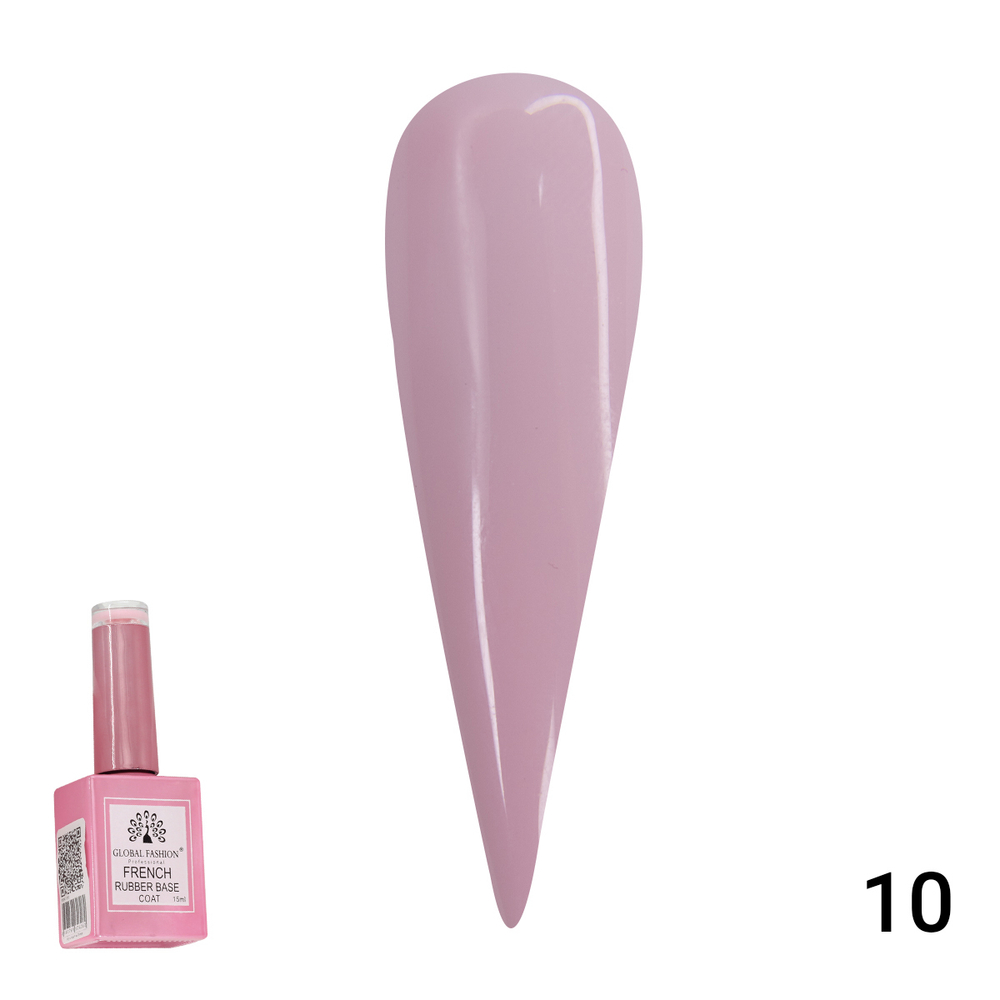 Каучуковая база для гель лака френч, Rubber Base Coat French, 15 мл., Global Fashion 10