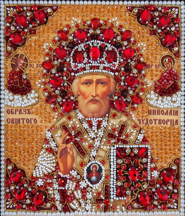 Ткань с нанесенной авторской схемой Николай "Чудотворец" (золотой) (+инструкция)