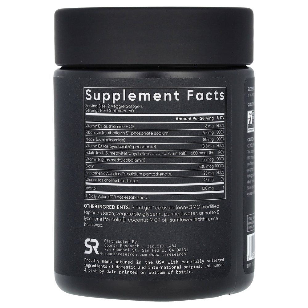 Sports Research, комплекс витаминов группы B, растительного происхождения, 120 растительных капсул