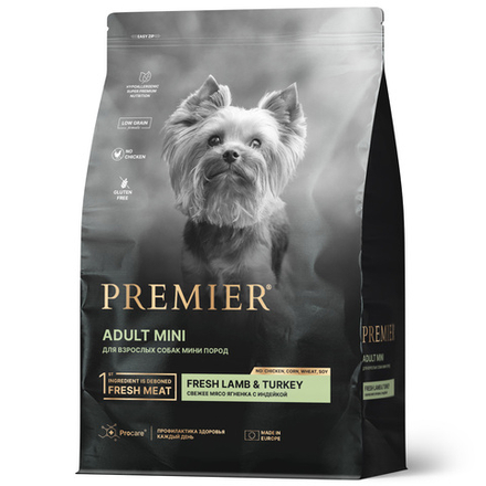 Сухой корм Premier Dog Lamb&Turkey ADULT Mini для собак мелких пород свежее мясо ягненка с индейкой 3 кг