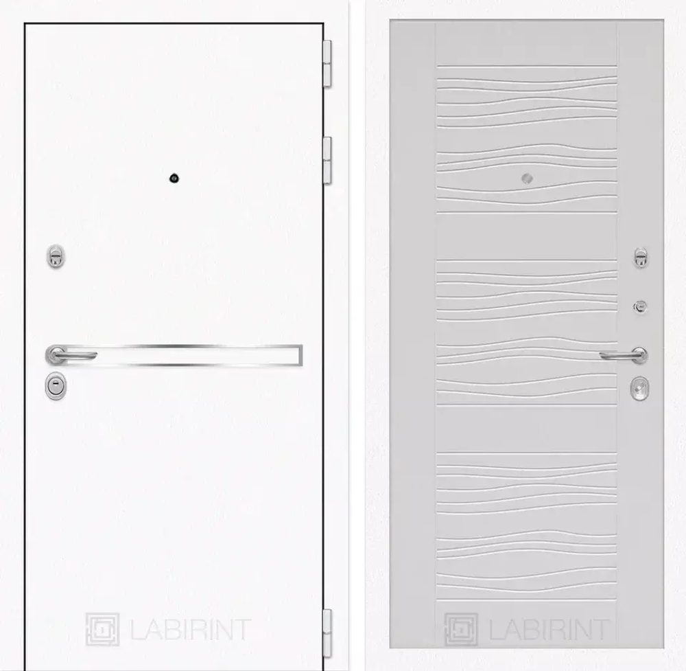 Дверь входная Лабиринт Лайн WHITE 06 - Белое дерево металлическая