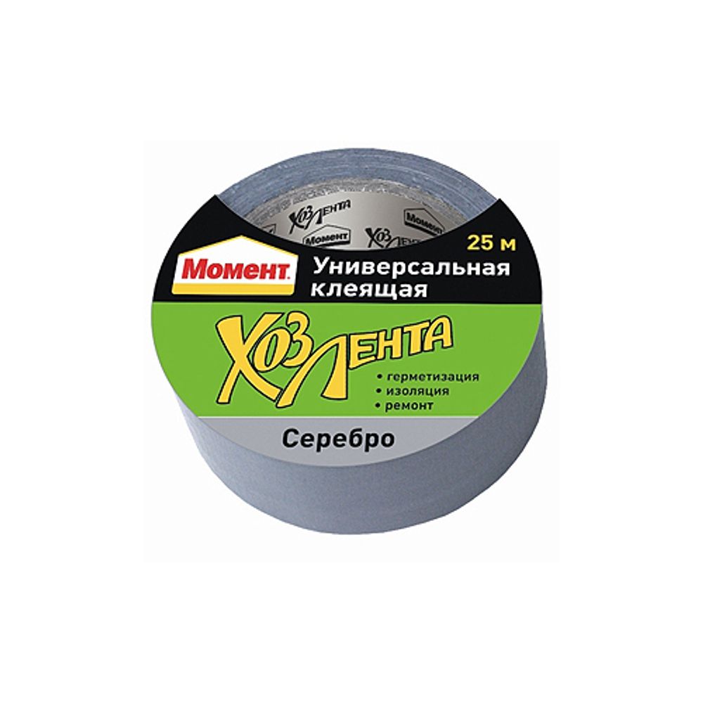 Клейкая лента Момент 1161083 Хозлента универсальная серебро 25 м. | Момент
