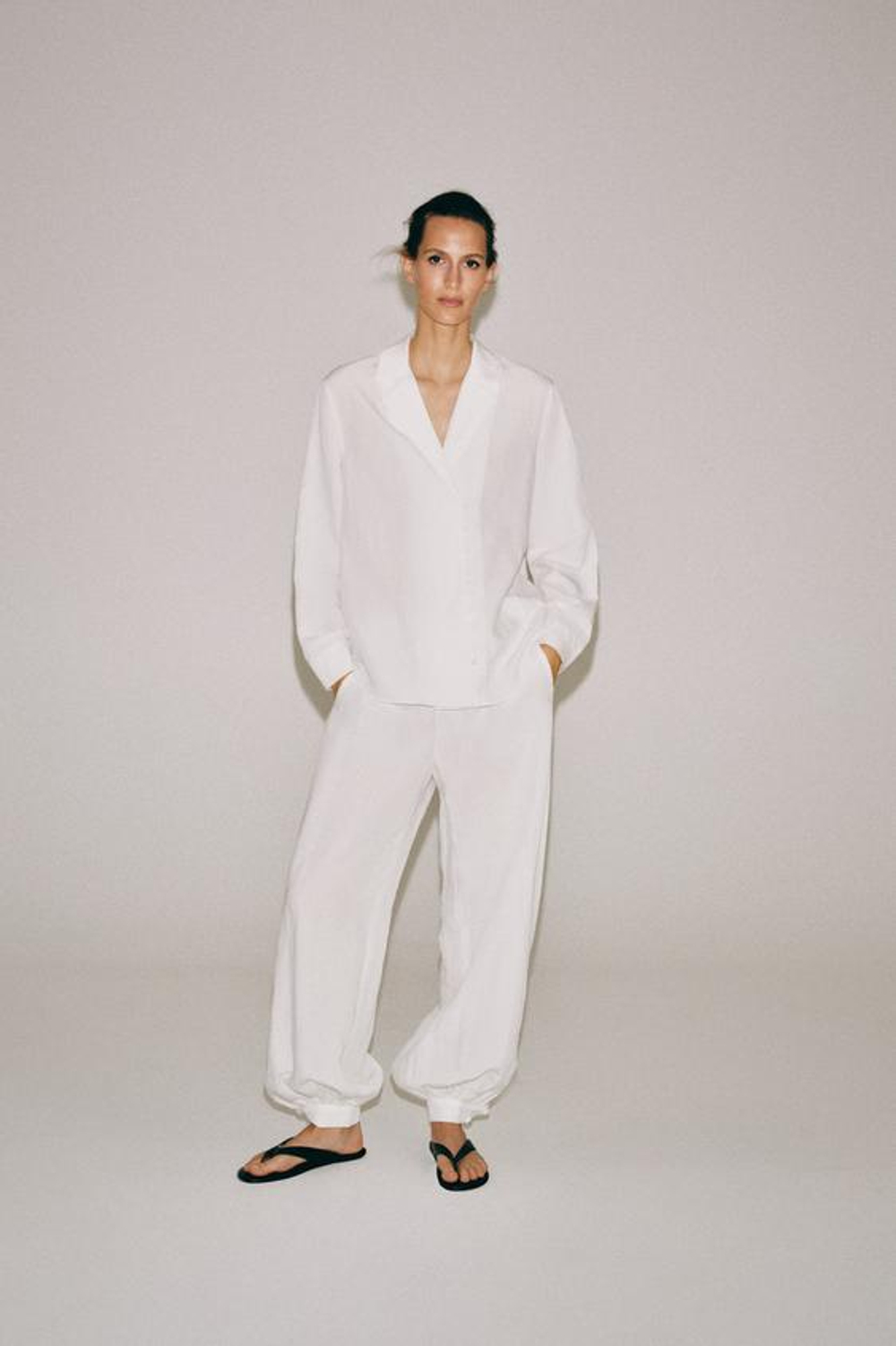 ZARA РУБАШКА С ПУГОВИЦАМИ — ZW COLLECTION, БЕЛЫЙ