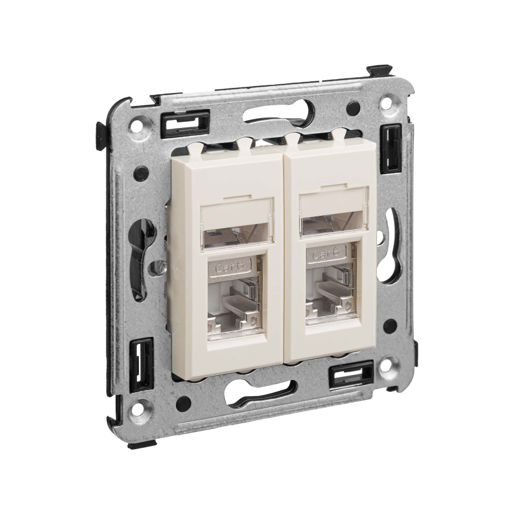 Компьютерная розетка RJ-45 в стену, кат.6 двойнаяэкранированная,"Avanti", "Ванильная дымка"