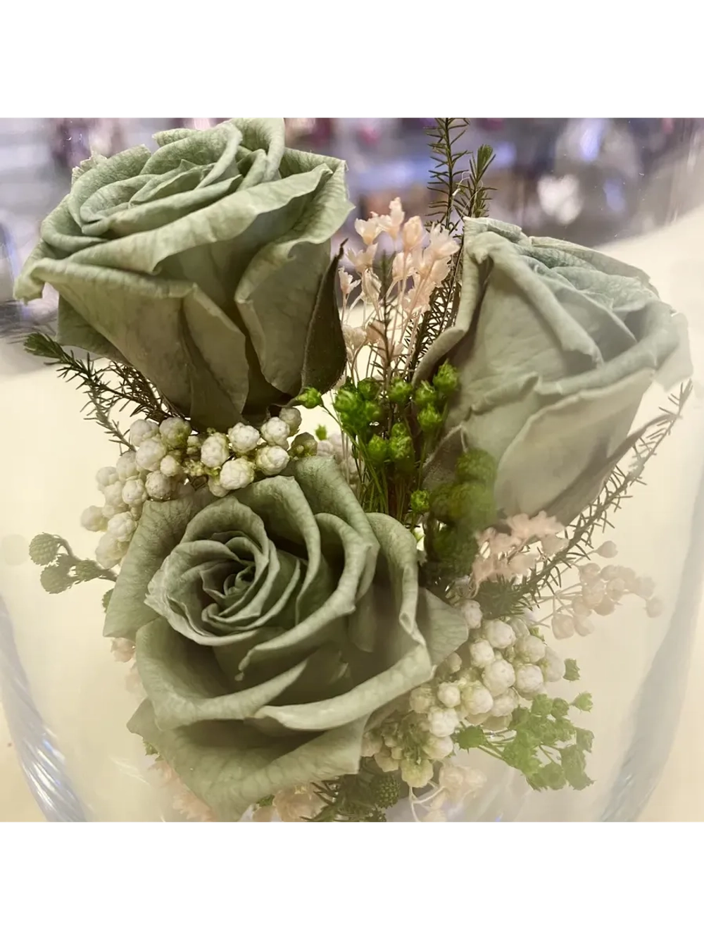 натуральные кустовые розы в стекле, вакуум*