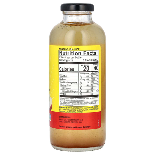 Bragg, освежающая добавка из органического яблочного уксуса, пребиотик, яблоко и корица, 473 мл (16 жидк. унций)