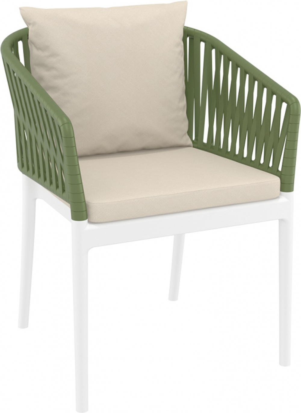 Кресло пластиковое с подушками Siesta Contract Portofino, белый, оливковый, бежевый