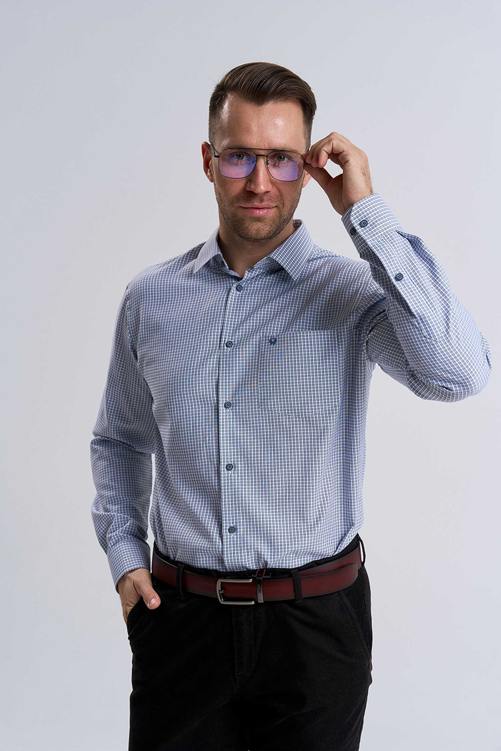 Сорочка мужская VESTER длинный рукав, клетка, хлопок/пэ 55314 37