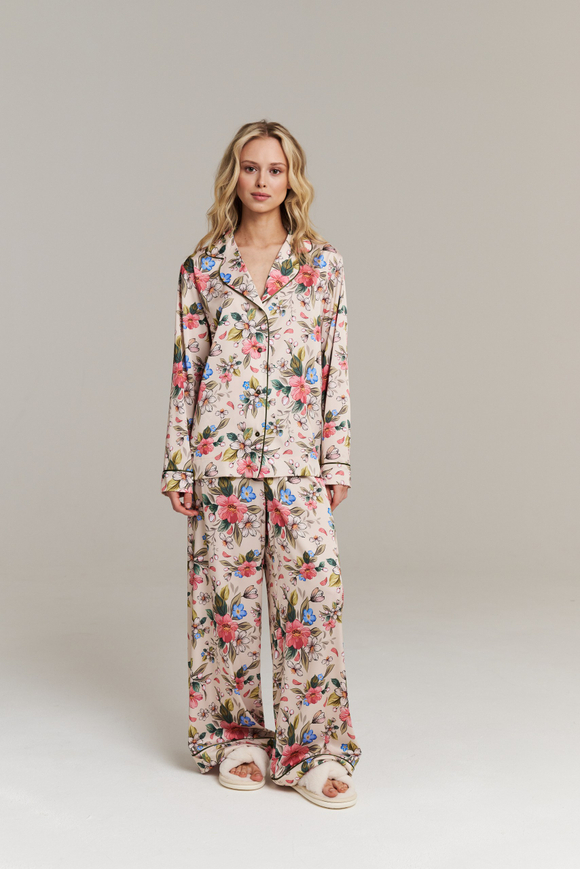 Пижамная блуза с кантом из шелка