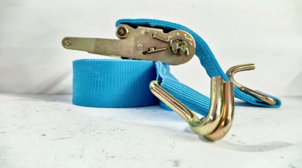 10Т-10М / Ремень стяжной для крепления груза, стяжка, 10 тонн, длина 10 метров, с крючками, синий, TG (1 шт. / комплект)