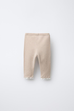 ZARA ТРИКОТАЖНЫЕ ЛЕГИНСЫ С КРУЖЕВОМ, СВЕТЛО-БЕЖЕВЫЙ