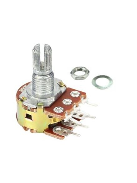 Переменный сдвоенный резистор (потенциометр) линейный 0,2 Вт 500кОм (шайба + гайка в комплекте)