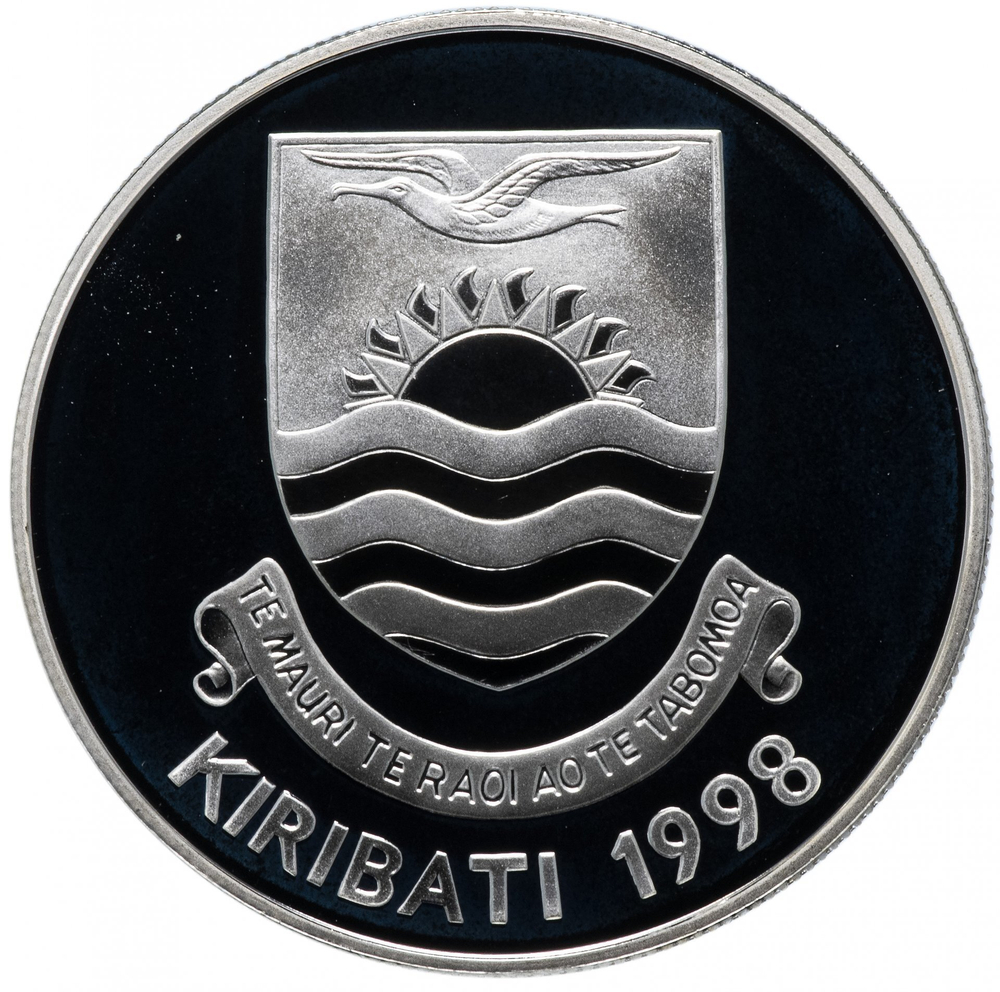 5 долларов.Корабль парусник бриг Потомак 1843 Кит Лодка. Кирибати. 1998 год