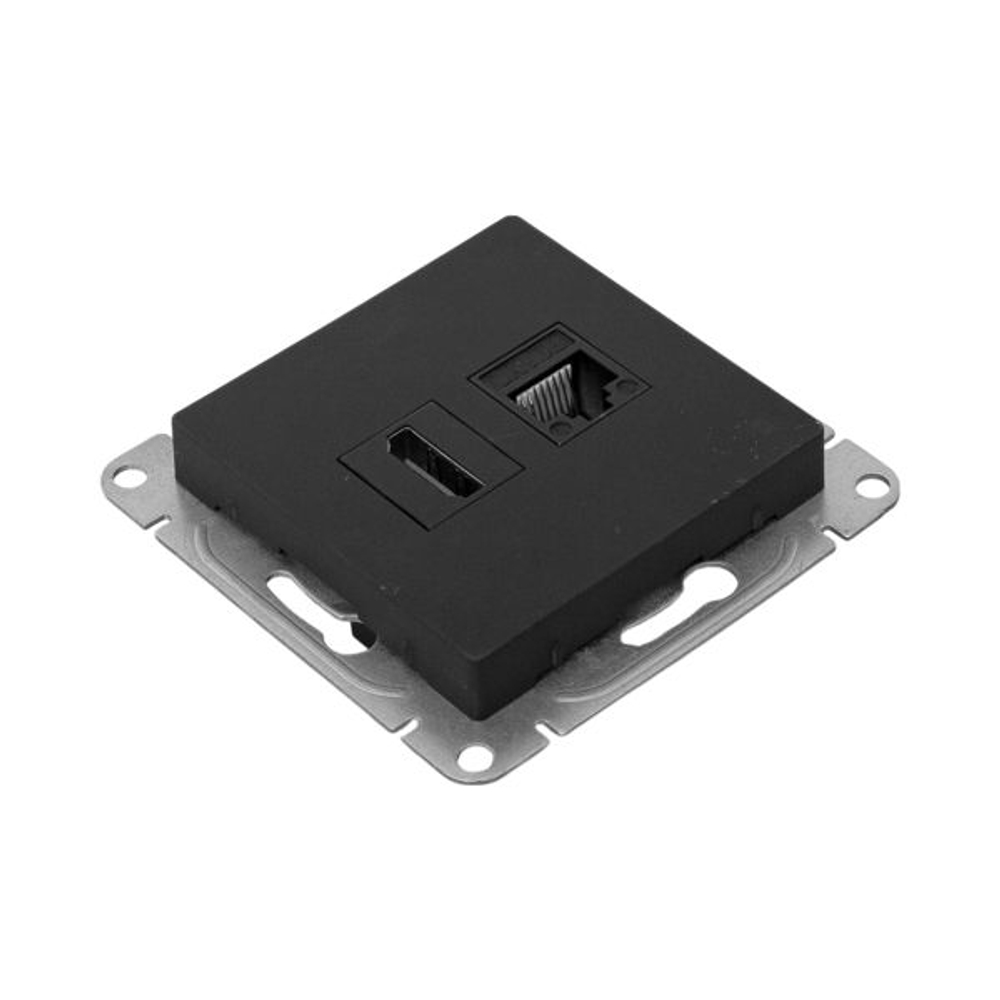 Механизм розетки HDMI+RJ45 (cat5), чёрный Эпика EKF