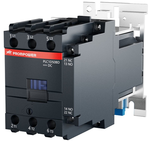 Контактор Prompower PLC1D50BD серии Pulse, ток 50А, 3 полюса, доп контакт 1НО+1НЗ, катушка 24DC
