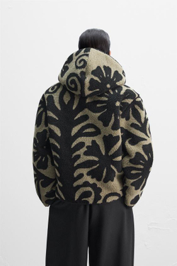 ZARA X NANUSHKA ЖАККАРДОВАЯ КУРТКА ИЗ ИСКУССТВЕННОЙ ШЕРСТИ, ЗЕЛЕНЫЙ