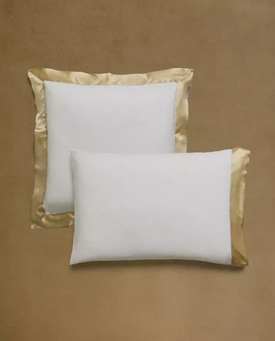 ZARA HOME НАВОЛОЧКА С ШЕЛКОВОЙ КАЙМОЙ, ЗОЛОТОЙ