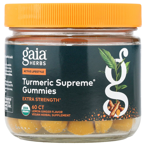 Gaia Herbs, Turmeric Supreme®, со вкусом лимона и имбиря, 60 жевательных таблеток