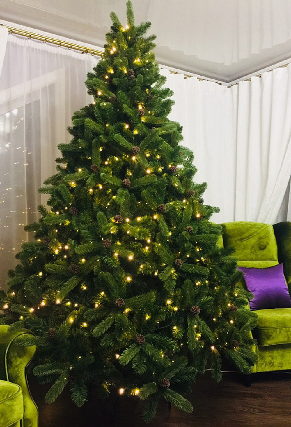 Ель искусственная Рождественская 1,8м с шишками ПРЕМИУМ подставка металл Литые ветки+Пленка ПВХ Макс