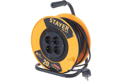 Удлинитель на катушке Stayer MS 315, 20 м, 3500 Вт, заземление, 4 гнезда, ПВС 3x1,5 кв мм, 55078-20