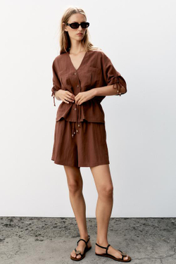 ZARA ШОРТЫ С ЭЛАСТИЧНЫМ ПОЯСОМ, ТЕМНЫЙ ЧЕРЕПИЧНЫЙ