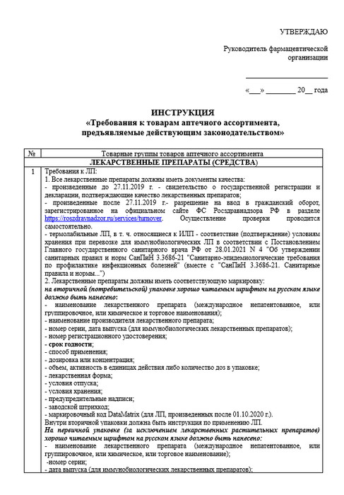 Требования к товарам аптечного ассортимента предъявляемые действующим законодательством