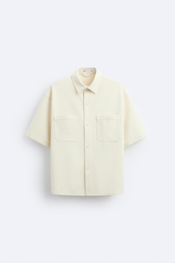 ZARA КОМФОРТНАЯ КУРТКА РУБАШЕЧНОГО КРОЯ С РЕЛЬЕФНЫМ УЗОРОМ, ЭКРЮ