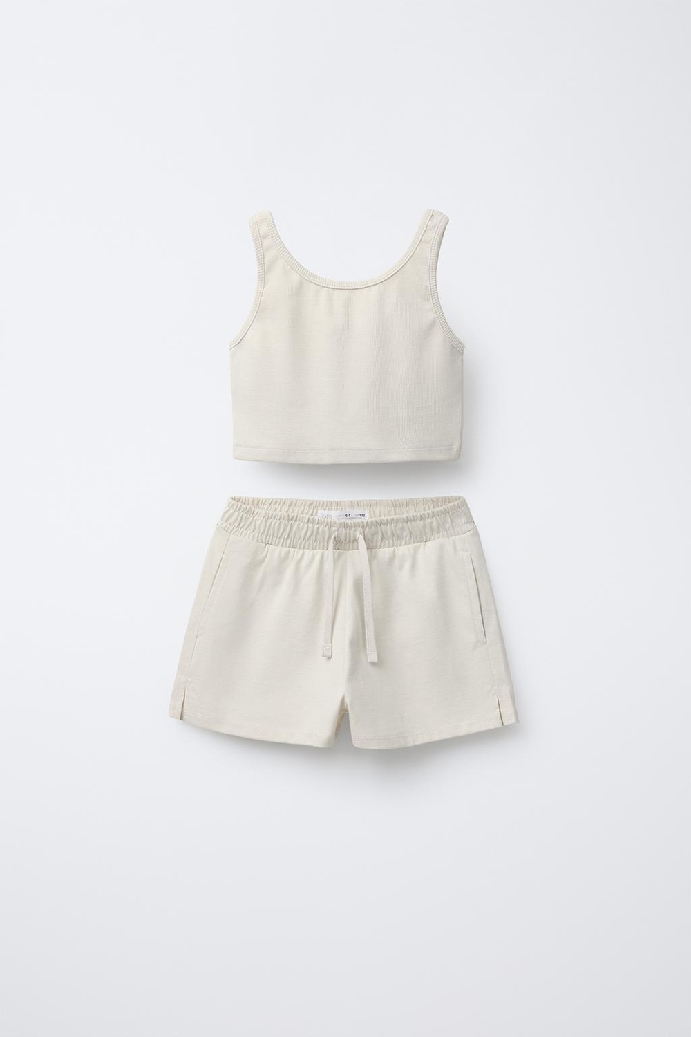 ZARA КОМПЛЕКТ ИЗ ФУТБОЛКИ И ШОРТОВ-БЕРМУДОВ В РУБЧИК HEAVY, ЭКРЮ