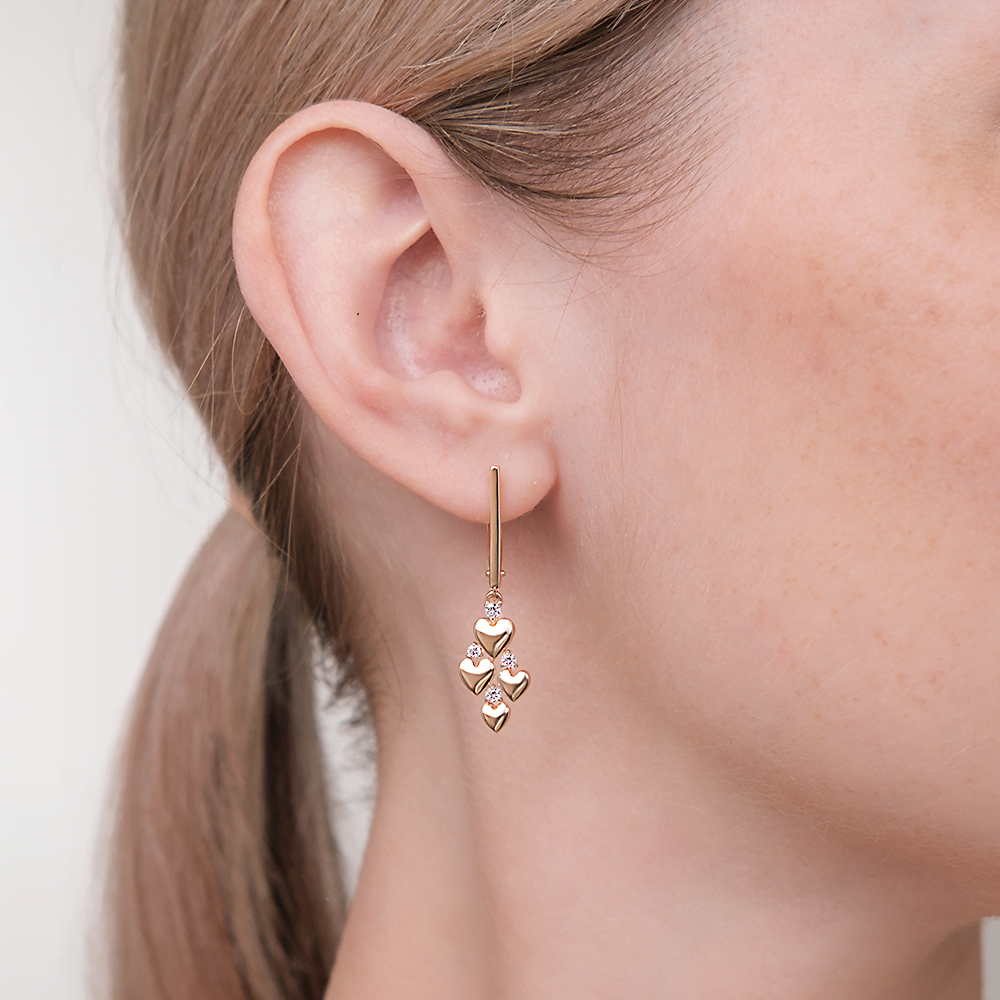 Серьги «Романтика» с английским замком из красного золота с фианитами